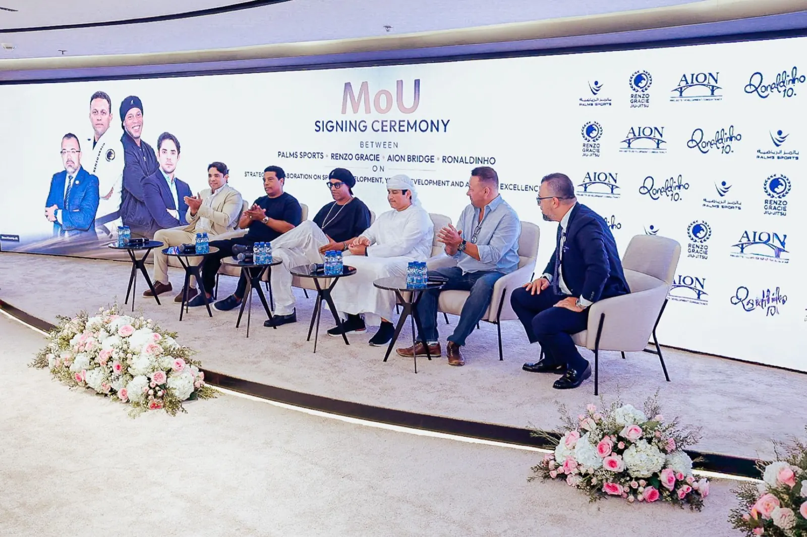 MoU signing ceremony between Palms Sports, Renzo Gracie, AION Bridge and Ronaldinho — Abu Dhabi